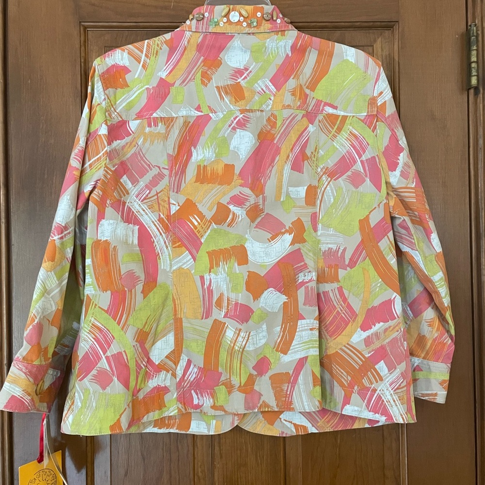 Ruby Rd. Brushstroke Print Button Jacket in Pink,… - image 11